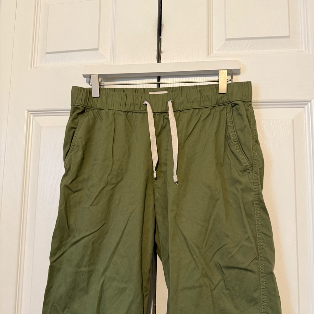Pact Daily Twill Cropped Pants Medium Organic Cotton Stretch Olive Green Pull On - Picture 2 of 8